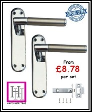 Door Handles Lever Latch Satin Nickel & Chrome Dual Finish + Latch 1-10 sets