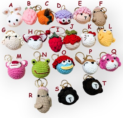 Schlüsselanhänger gehäkelt Tier süß Obst Bär Gesicht kleines Geschenk handgefertigt gestrickt neu