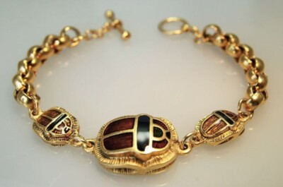 Egyptian 3-scarab Bracelet with Lobster claw clasp - Museum Store Collection
