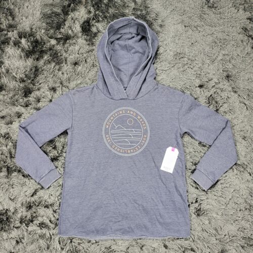Roxy Girl Hoodie Girls XL (14) Gray Knit Cotton Mountains & Waves Pullover NWT