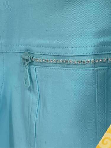 Quacker Factory Jacket Women Medium Collar Button Turquoise Blue Raw Hem New - Picture 3 of 12