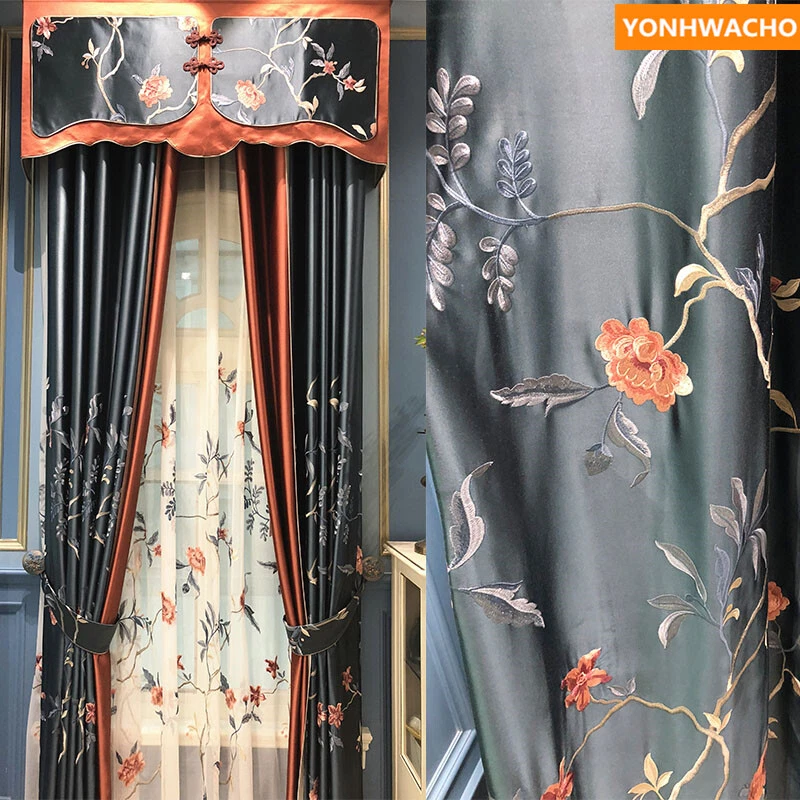 Cenefa cortina apagón tela azul satinado satinado seda país americano B124 Foto 2 de 4