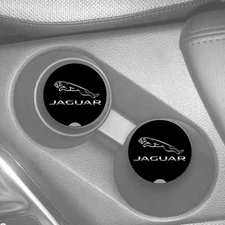 JAGUAR EMBLEM LOGO BLACK DESIGN CUSTOM RUBBER CAR COASTERS SET (2) 