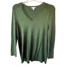J. Jill Size L V Neck Green ribbed lite Sweater size L