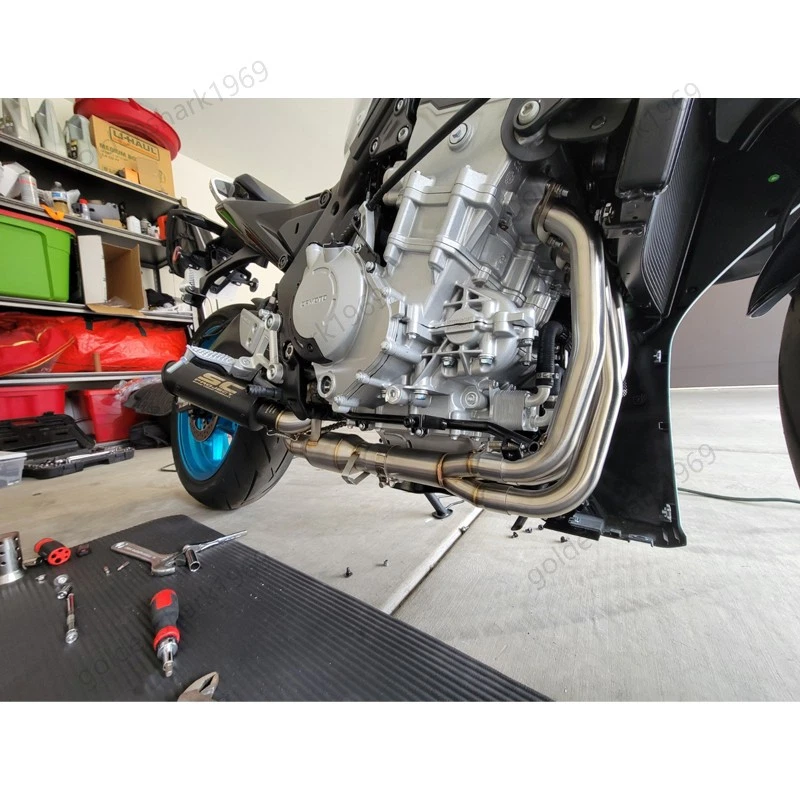 Silenciadores negros sistema de escape completo para CFMoto 675NK 675SR 2024 2025 Foto 2 de 4