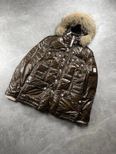 Montecore Dolomiti piumino giubbino marrone lucido pelliccia cappuccio anni 00 taglia 50 made IT