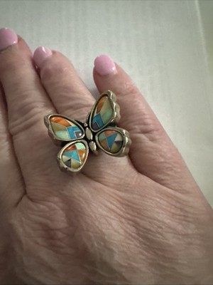 SS 925 Carolyn Pollack Multi Stein Schmetterling Ring Größe 10 Türkis Mariposa