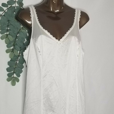VTG Fruit Of the Loom Slip Basic White Satin Lave V Neck Midi Sz 38