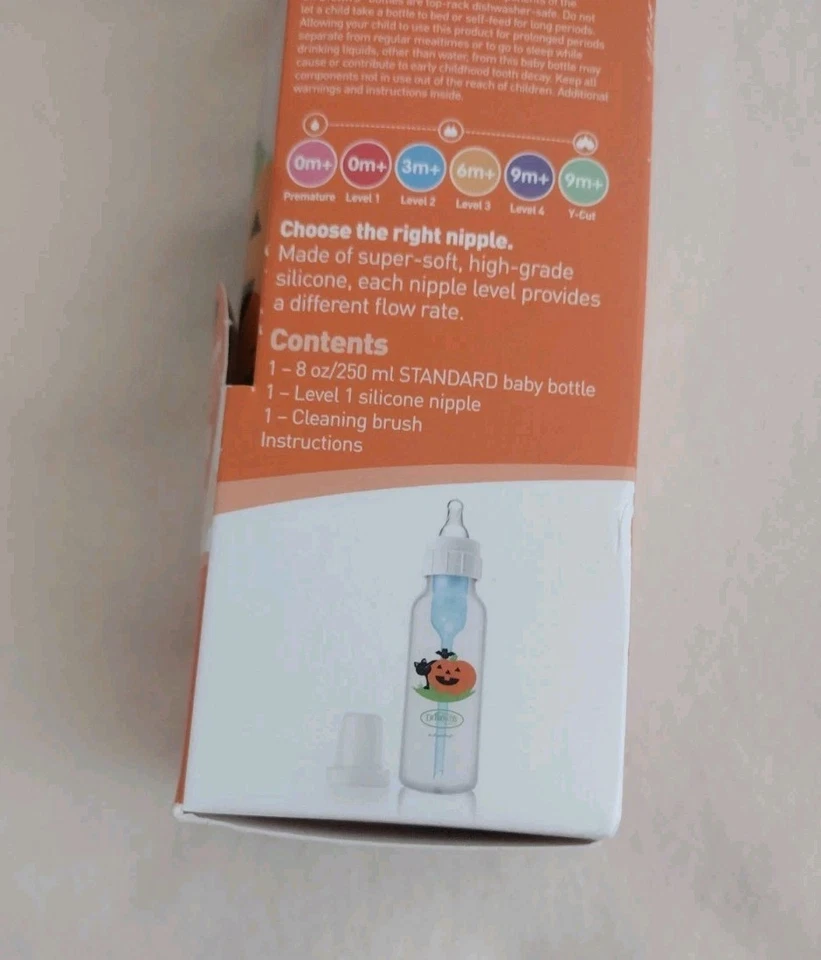 Dr Browns Halloween Special Edition Baby Bottle 8 oz Pumpkin Cat Bat Level 1 New - Image 4 of 4