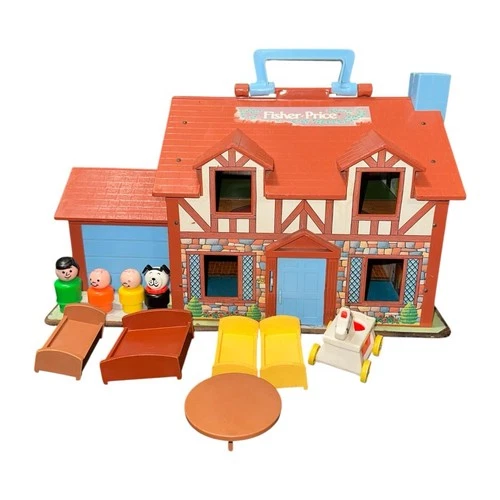 Vintage 1980 Fisher Price Play Family House #952 w Figures Dog Furniture