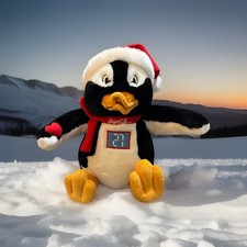 Coca-Cola 1997 CUTE PENGUIN whit Red Heart 7", STUFFED ANIMAL TOY VTG