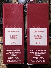 2x Tom Ford CHERRY SMOKE Eau de Parfum EDP Sample Spray 0.07 oz/2 ml Ea. NIB 