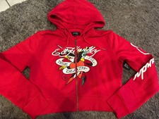 NWT Ed Hardy Red True Til Death Heart Eagle Cropped Hoodie Size XL