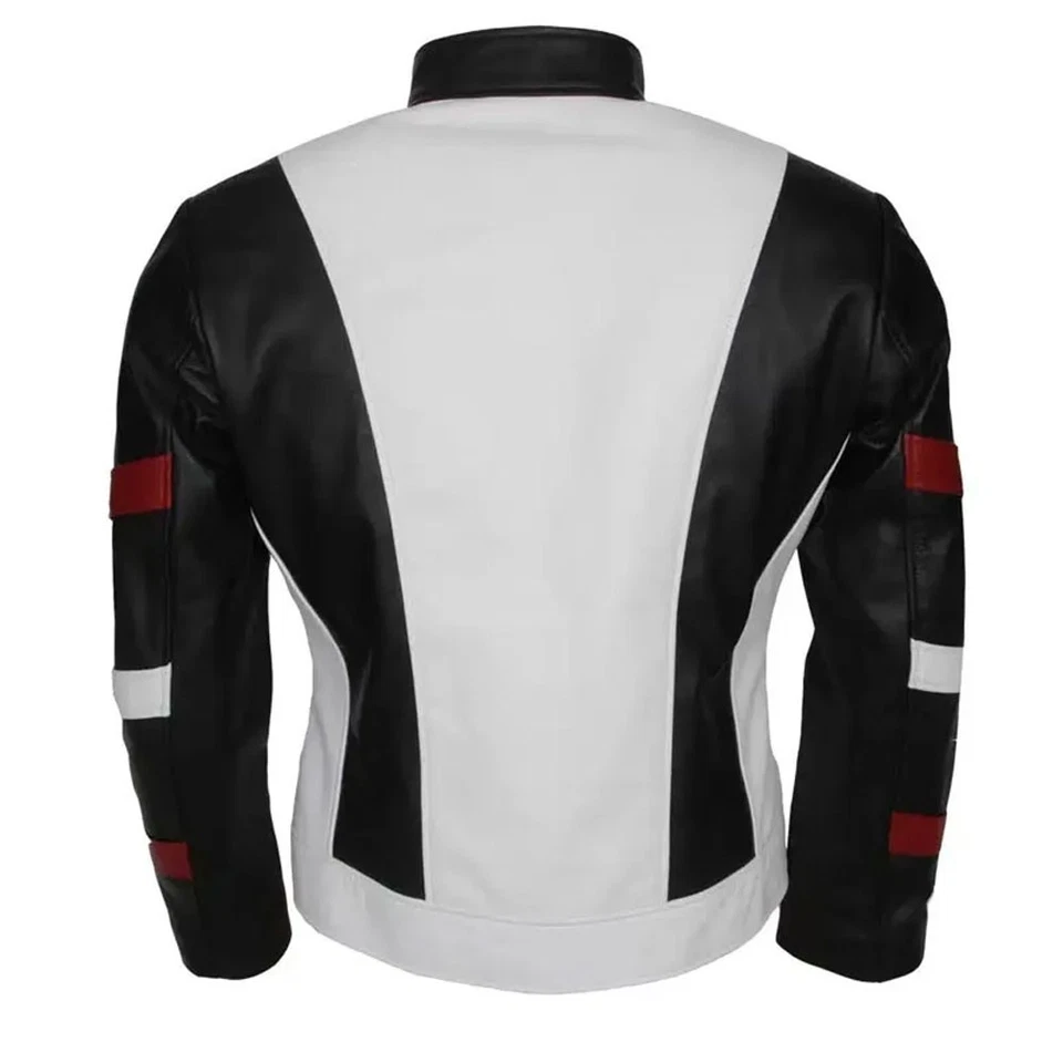 New Handemade Bruce Lee Navy and White Leather Jacket - Image 2 of 4