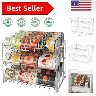 Modern 3 Tier Can Organizer - Chrome Steel Rack for Easy Canned Goods Access