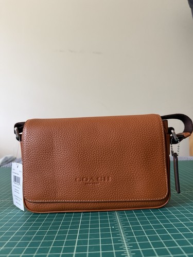 NWT Coach Jack Small Flap Crossbody Bag Brown Soft pebble leather