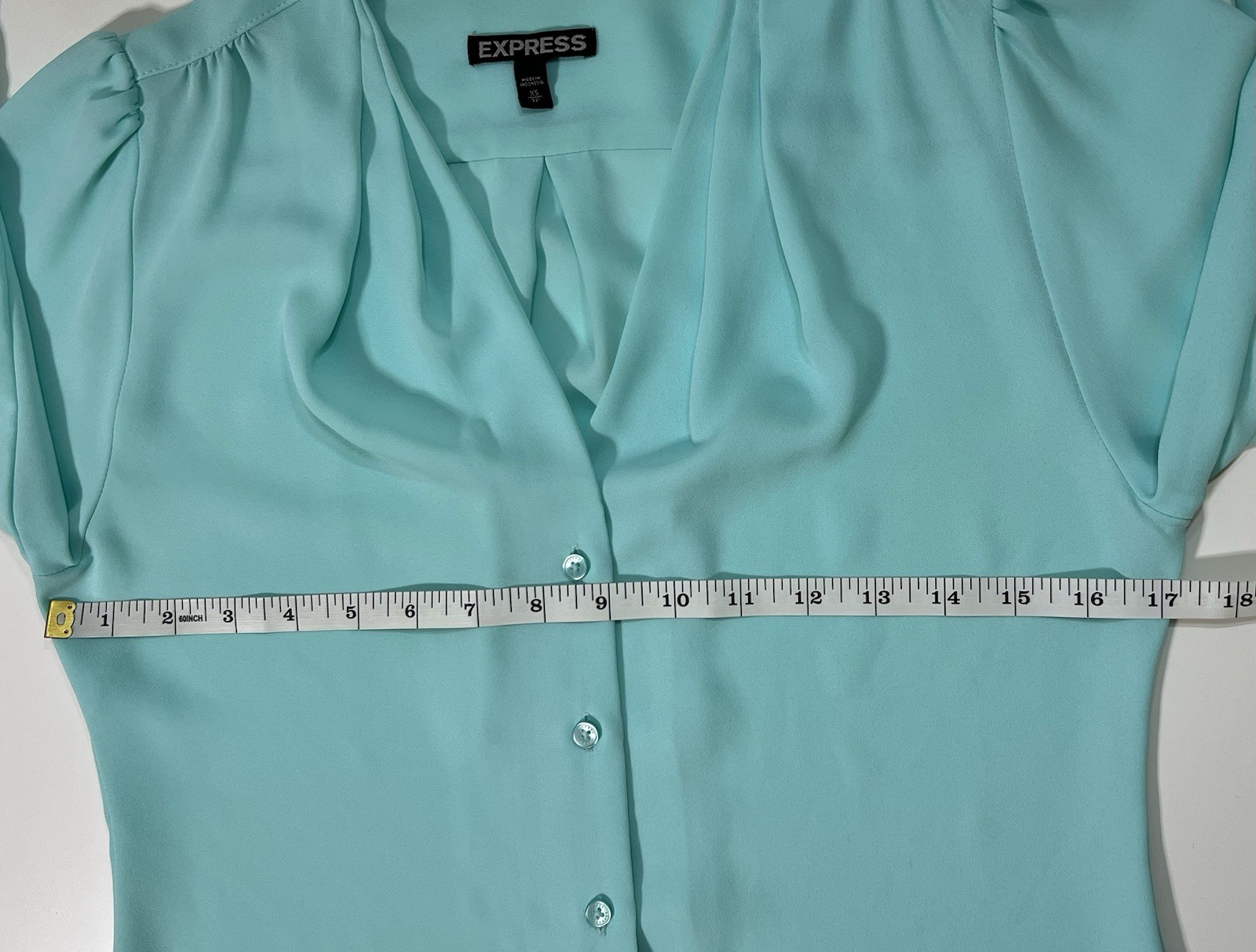 EXPRESS Turquoise Mint Green Button Down Balloon … - image 4