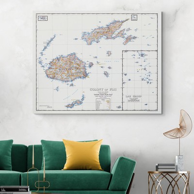 1938 Map of Fiji Islands   South Pacific with Colonial Settlements & Geography