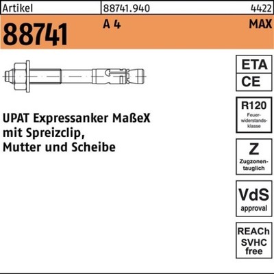 20er PACK(Stk) UPAT 088741940000160050 Expressanker R 88741 MAX 16/ 50/173 A 4 S