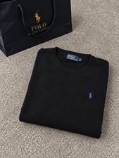 Pull Ralph Lauren noir col rond – Logo violet – Taille XL