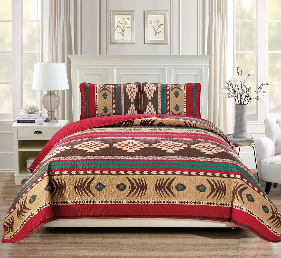 Rustic Southwestern Quilted Bedspread with Pillow Shams - Full/Queen Design - Image 2 of 2