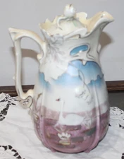 ANTIQUE RS PRUSSIA MOLD 347 SWAN DECOR CHOCOLATE POT