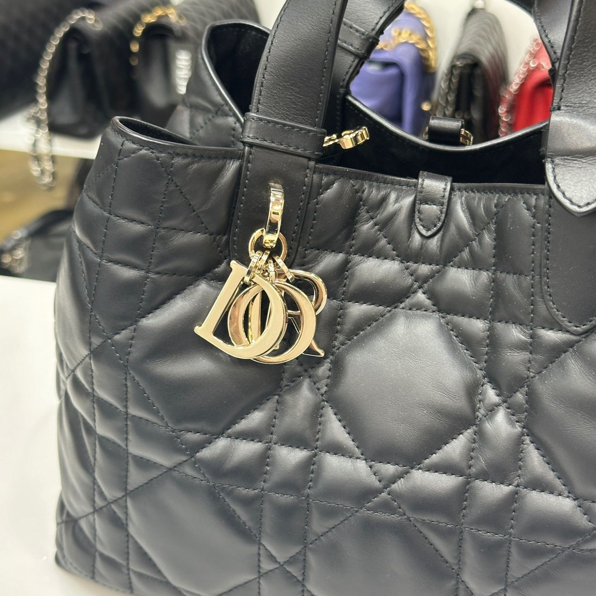 Dior Medium Black Tote Bag with Kanaju Details Dior Medium Black Tote Bag with Kanaju Details