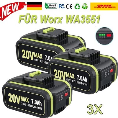 3Stück 7,0Ah Akku für Worx 20V MAX Lithium WA3551.1, WA3572, WA3553, WX390 WX176