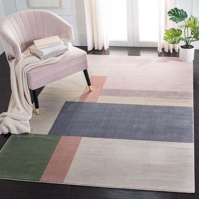 Orwell Collection Area Rug - 5'3'' Square, Ivory & Charcoal, Mid-Century Moder...