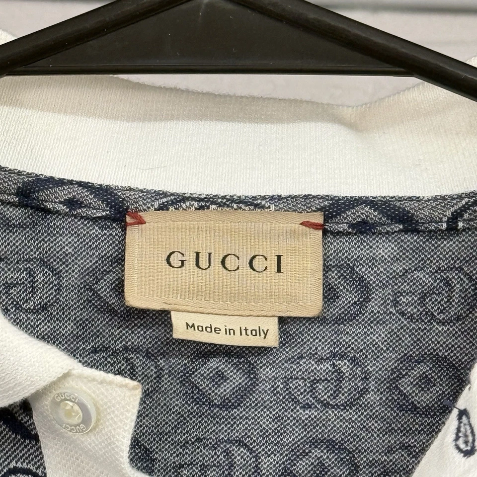 Gucci Double G Logo Polo Shirt Quarter Button White And Blue Youth Size 12 - Image 2 of 4