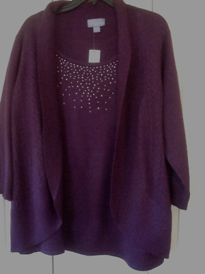 Ladies Sweater 2 Fer Size 2X Magenta Laura Scott New