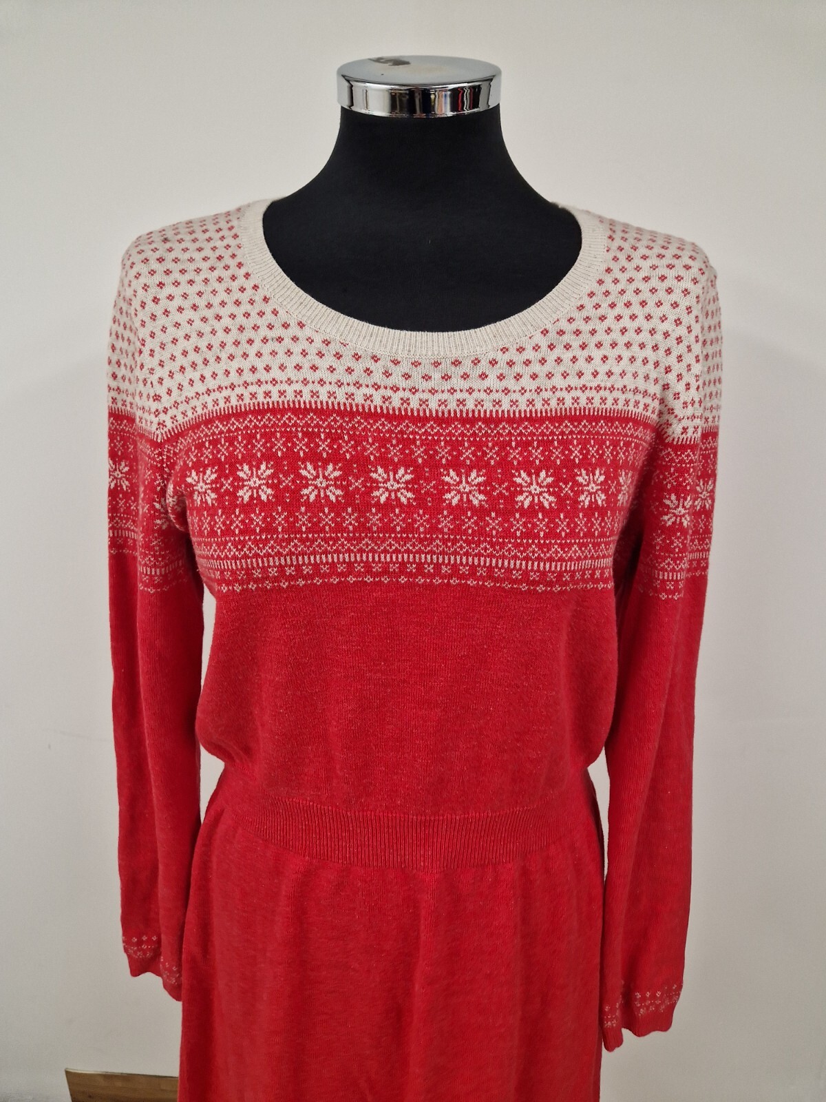 Fat Face Christmas jumper dress size 12 red cream fair isle pure cotton