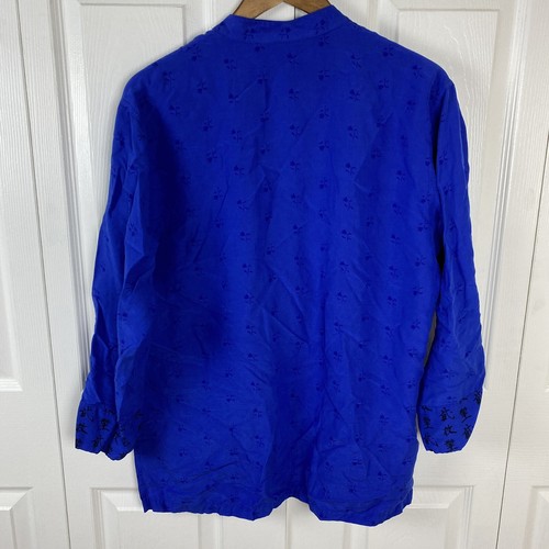 Chico's Size M Silk Linen Mandarin Collar Oriental Blouse Shirt Top Kimono - Picture 3 of 5