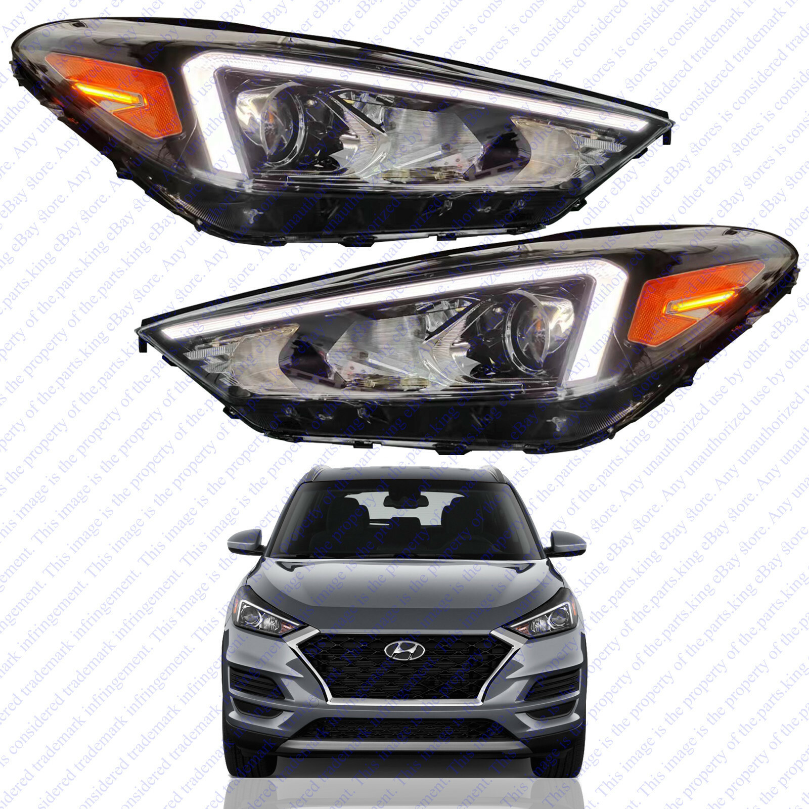 For 2019 2020 2021 Hyundai Tucson Headlight Assembly Halogen W LED DRL ...