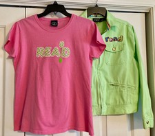 Lighthouse Apparel Spring Green Denim Jacket Lot - "read" Sz Large + Bonus Tee