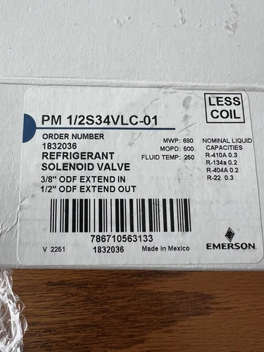 EMERSON  REFRIGERANT SOLENOID VALVE pm 1/2s34vlc-01