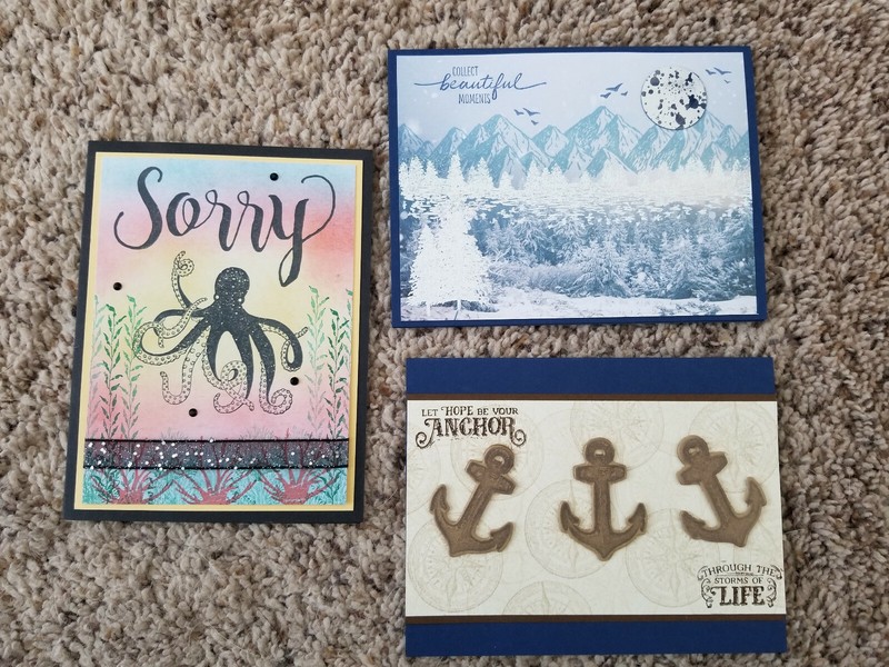 3 Handmade Stampin' Up Cards, Mountain Air, Sailing Home, Sea of Textures