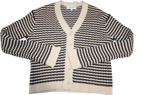 The Great. The Mini Striped Cardigan Sweater Knit Cream Woodsmoke Size 0 XS - Picture 7 of 9