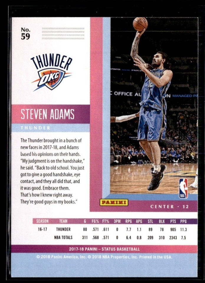 2017-18 Panini Status Steven Adams Oklahoma City Thunder #59 | eBay