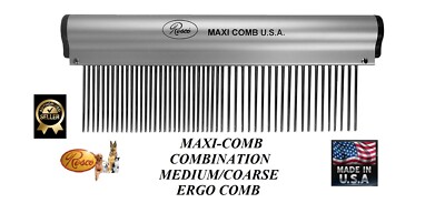 RESCO MAXI MEDIUM/COARSE COMB Ergonomic Aluminum&Stainless Steel LONG TOOTH Pin