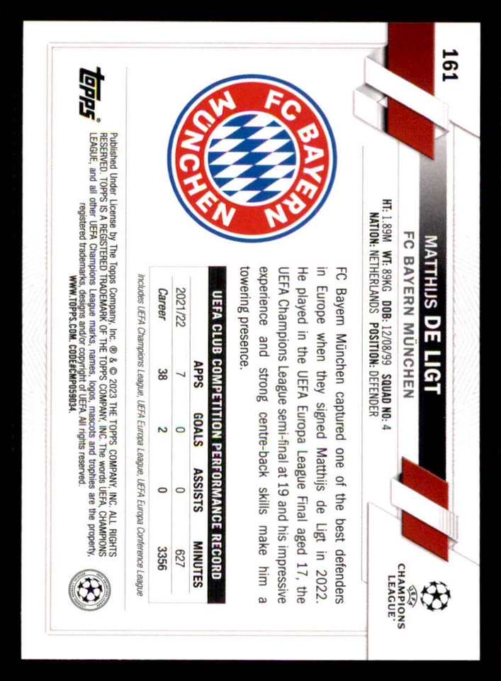 2022-23 Topps UEFA Club Competitions Pink Sparkle #161 Matthijs de Ligt - Image 2 of 2