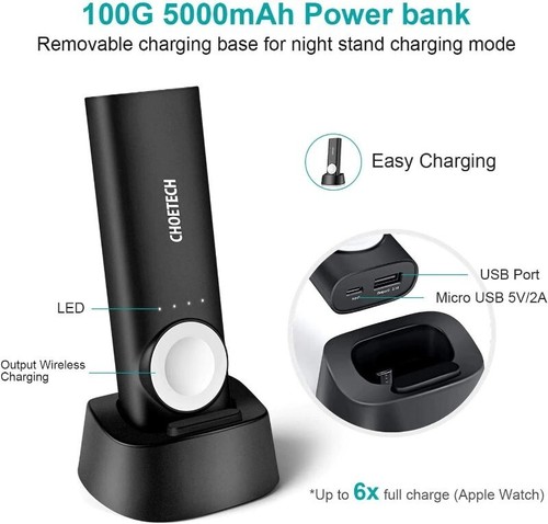 Choetech MFi Certified 2-In-1 Portable Wireless iWatch Charger Power Bank Dock - Picture 5 of 13