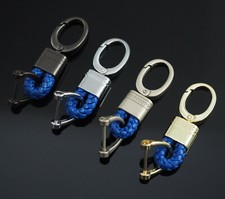 4pcs Blue Woven Leather Fob D-Ring Buckle Keychain Key Ring Holder Swivel Clip