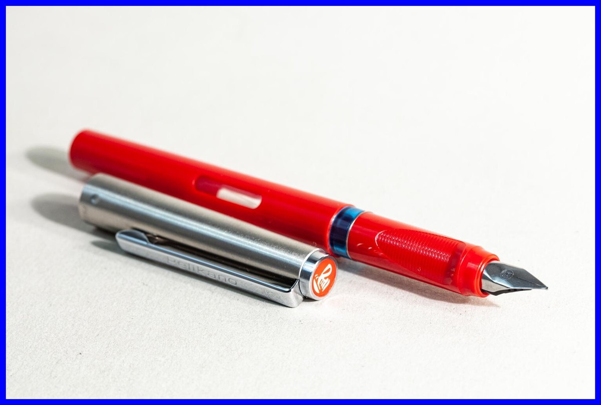 1989 PELIKANO fountain pen in RED w STEEL cap FINE nib / Model 450