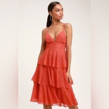 Lulus Endless Romance Lace Ruffled Midi Dress Womens XS Romantic Tiered Party