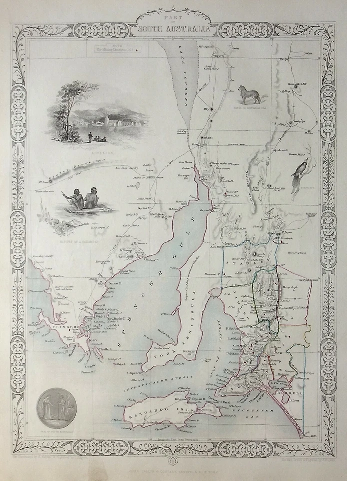 SOUTH AUSTRALIA, KANGAROO ISL, ADELAIDE, original antique map RAPKIN TALLIS 1851 - Image 2 of 4