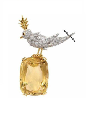 4Ct Cushion Cut Simulated Citrine Brooch Men's & Women's Two Tone Gold Plated