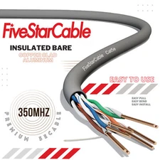 Cat5e 1000ft Ethernet Network Cable Grey Solid 24AWG Copper Clad CCA Bulk Wire