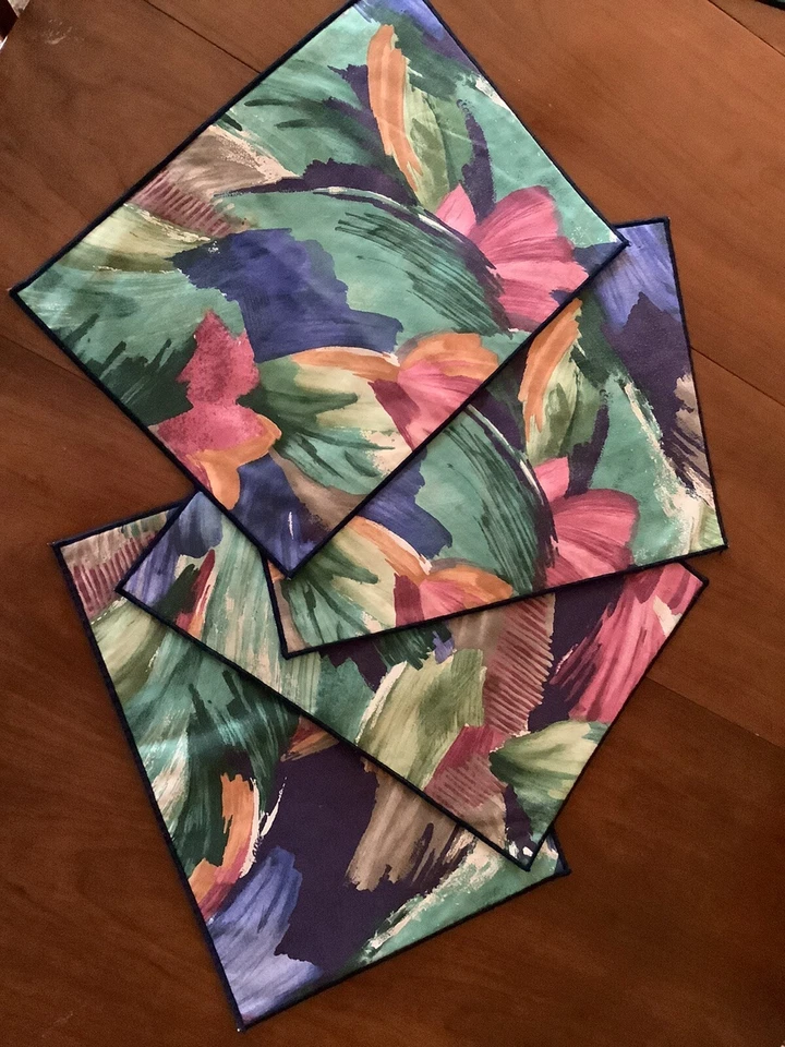 Placemats 4 Watercolor Abstract Design Bold Multicolor EUC - Image 2 of 2