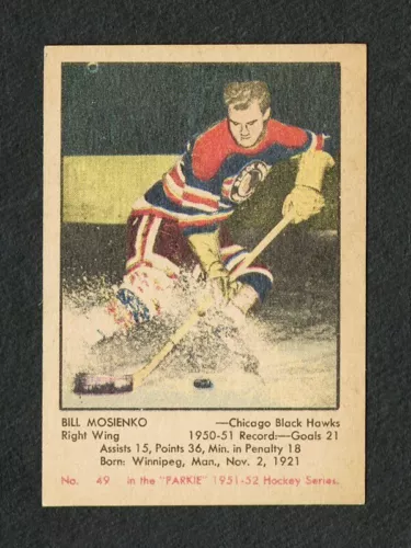 1951-52 Parkhurst #49 Bill Mosienko Rookie Card - HOF - strong card!